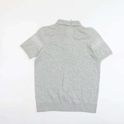 Marks and Spencer Boys Grey Striped Cotton Pullover Polo Size 12-13 Years Collared Zip