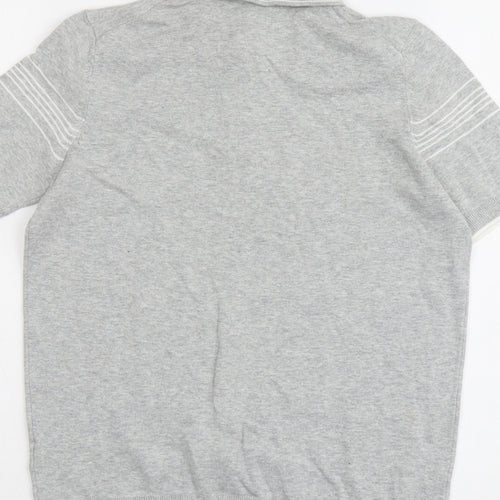 Marks and Spencer Boys Grey Striped Cotton Pullover Polo Size 12-13 Years Collared Zip