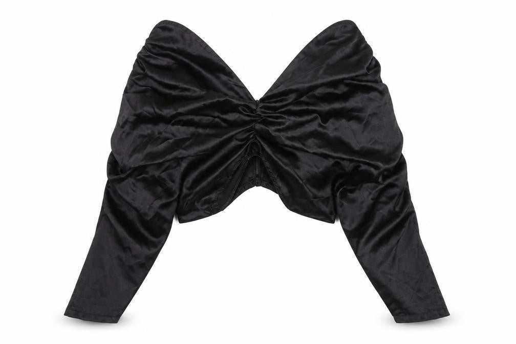Front view of PRETTYLITTLETHING women’s black polyester cropped blouse, size UK 6, v-neck
