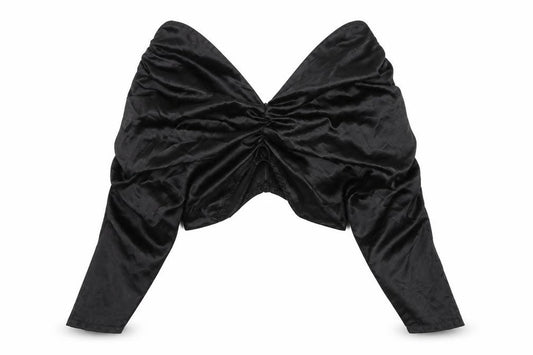 Front view of PRETTYLITTLETHING women’s black polyester cropped blouse, size UK 6, v-neck