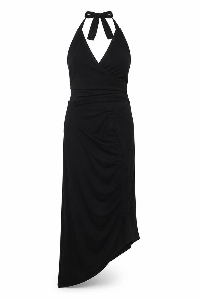 Front view of PRETTYLITTLETHING women’s black polyester trapeze & swing, size UK 12, halter pullover