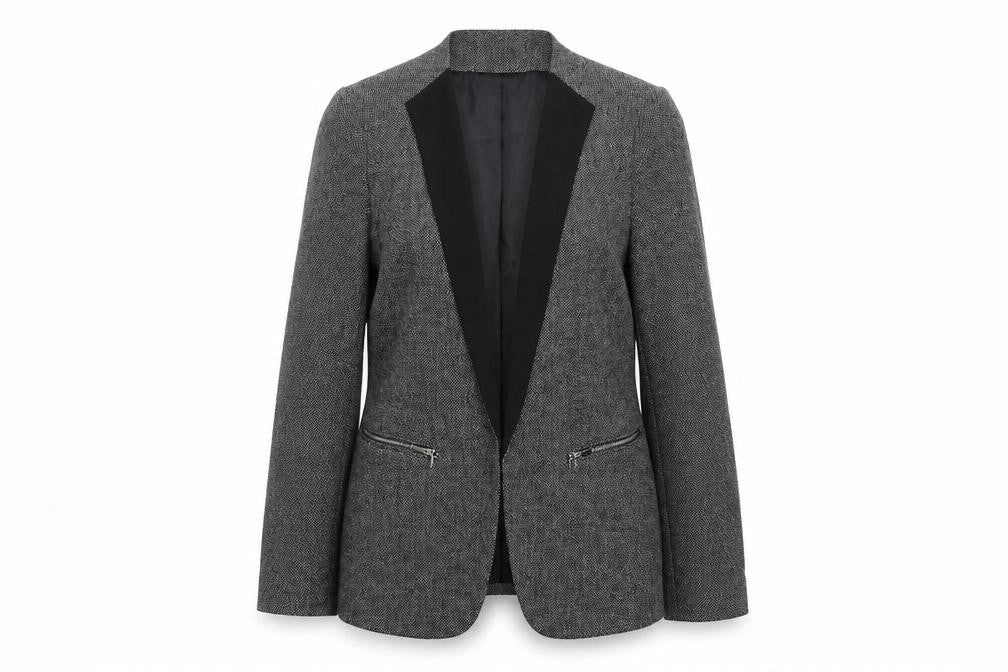 Front view of H&M women’s grey polyester jacket blazer, size UK 10