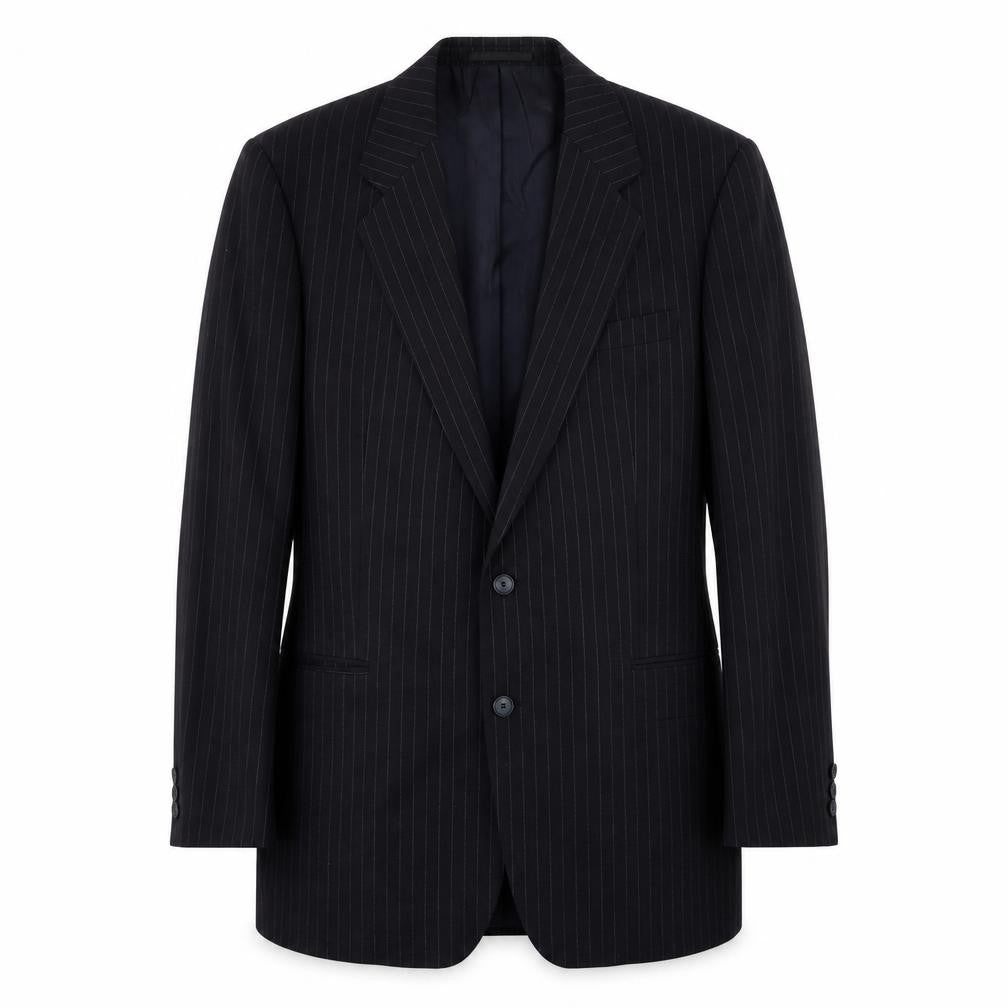 Front view of Marks & Spencer men’s blue striped wool jacket suit jacket, size M, regular