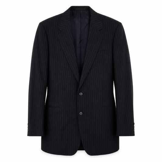 Front view of Marks & Spencer men’s blue striped wool jacket suit jacket, size M, regular