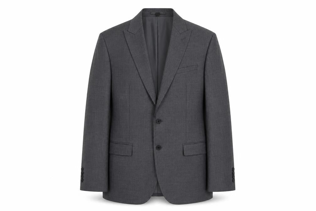Front view of Marks & Spencer men’s grey polyester jacket suit jacket, size XL, regular