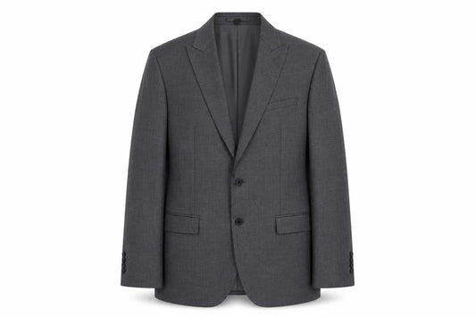 Front view of Marks & Spencer men’s grey polyester jacket suit jacket, size XL, regular