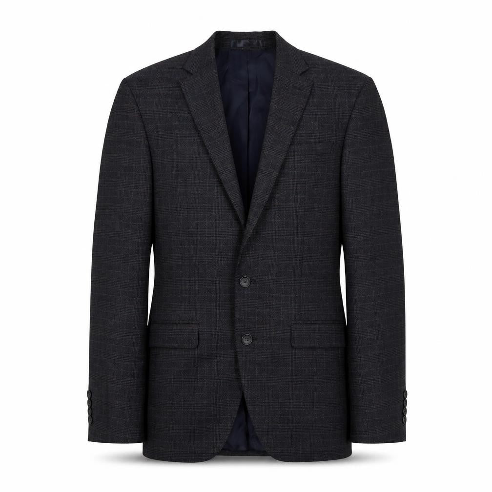 Front view of Marks & Spencer men’s blue geometric polyester jacket suit jacket, size S, regular