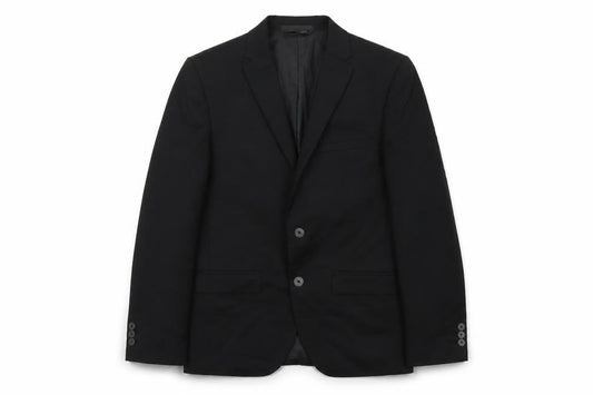 Front view of Marks & Spencer men’s black polyester jacket suit jacket, size L, regular