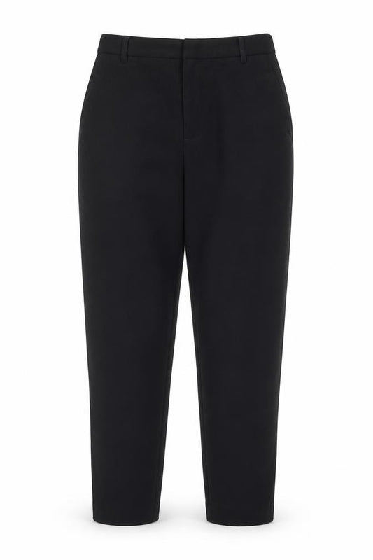 Front view of Zara women’s black polyester trousers, size UK 6, regular zip - side stripe detail