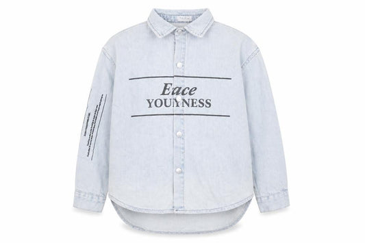 Front view of MW Kids boys’ blue paisley cotton basic button-up, size 11, years collared button - slogan