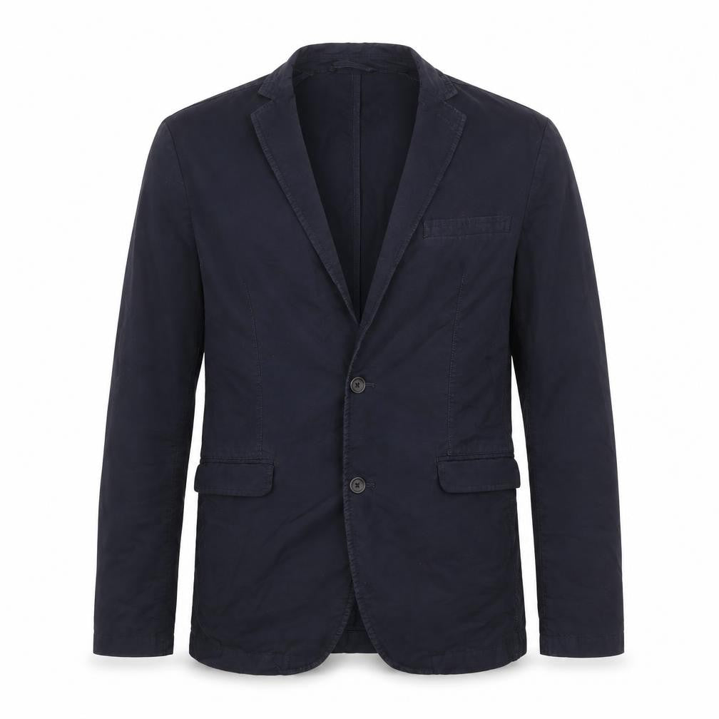 Front view of Next men’s blue cotton jacket suit jacket, size 46, regular