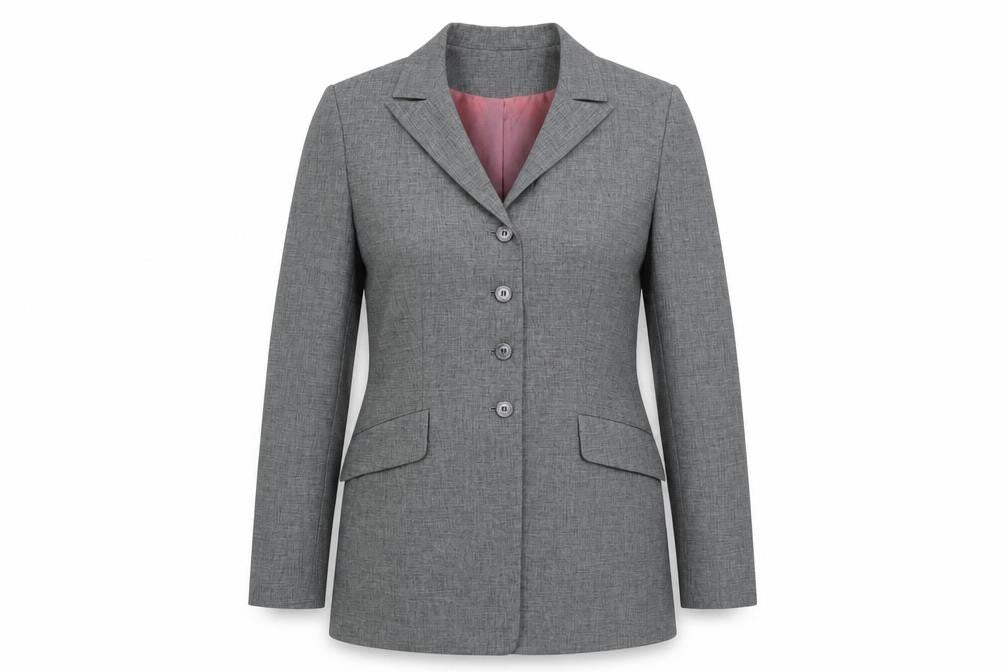 Front view of Barami women’s grey polyester jacket blazer, size UK 8