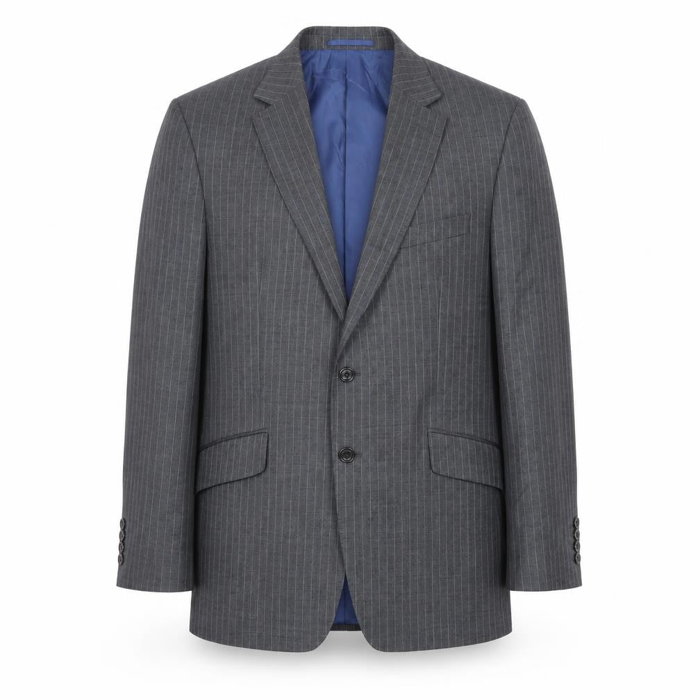 Front view of Marks & Spencer men’s grey striped wool jacket suit jacket, size 40, regular