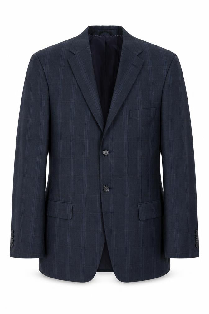 Front view of BARUTTI men’s blue striped wool jacket suit jacket, size 40, regular