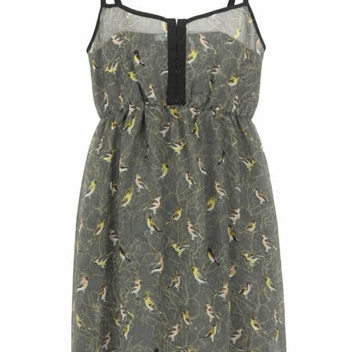 Kimchi Blue Womens Green Geometric Polyester Slip Dress Size XS Square Neck Hook & Eye - Bird Pattern