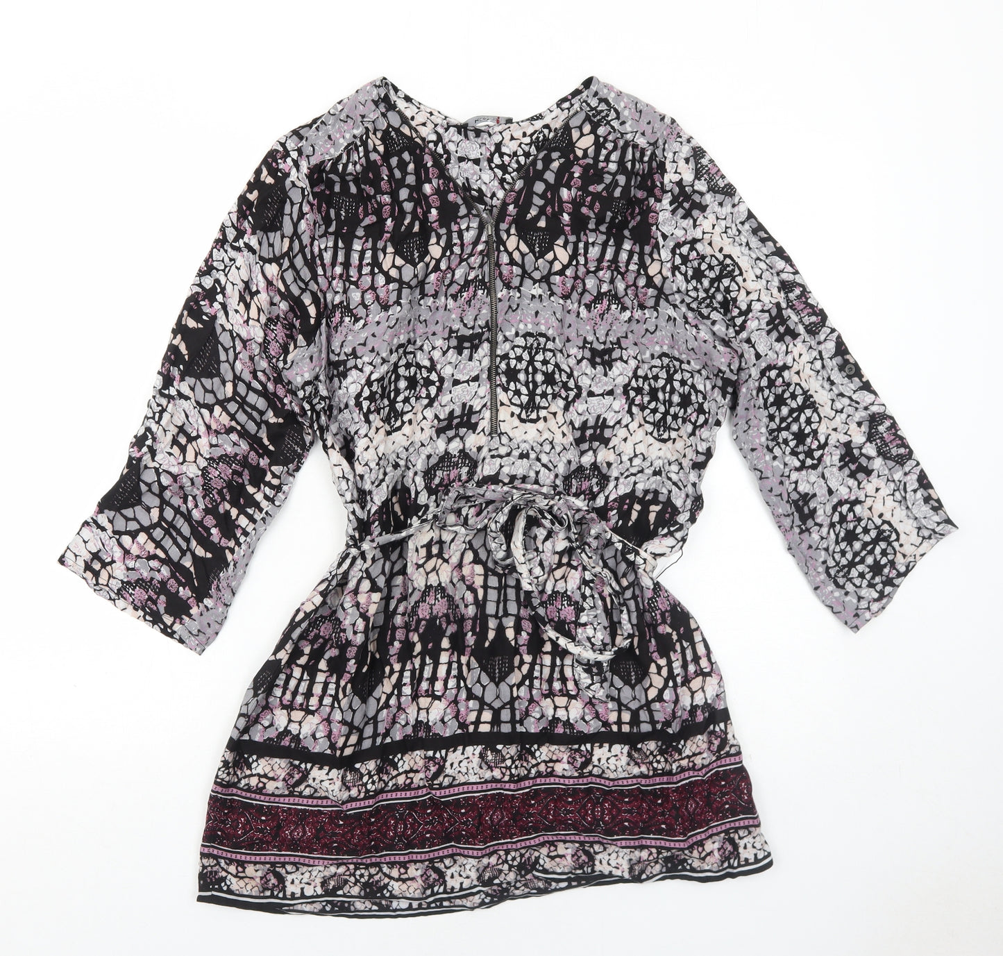 Klass Womens Purple Geometric Viscose Basic Blouse Size 12 V-Neck - Belted