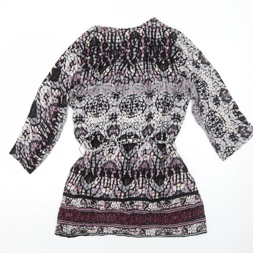 Klass Womens Purple Geometric Viscose Basic Blouse Size 12 V-Neck - Belted