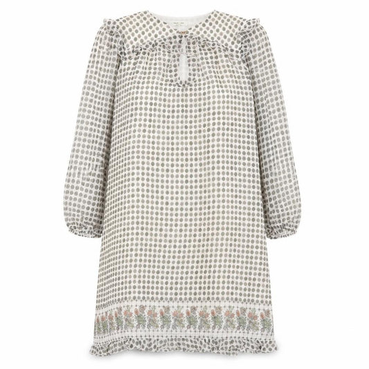Front view of Max Studio women’s ivory geometric polyester shift, size M, v-neck button