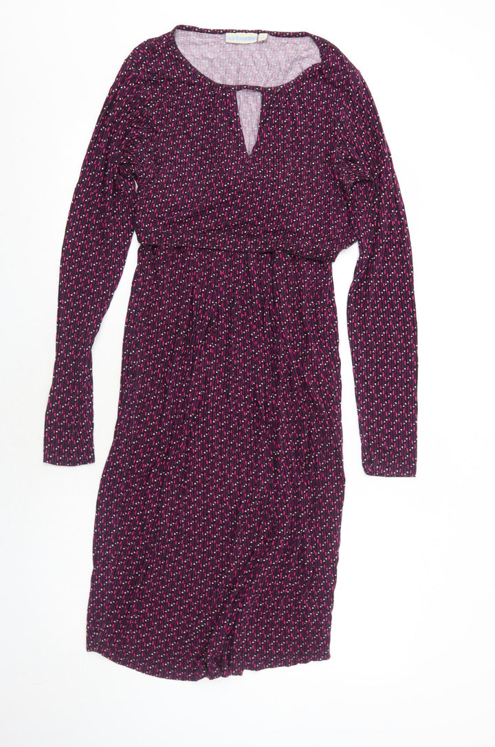 JoJo Maman Bébé Womens Purple Geometric Viscose A-Line Size S Boat Neck Pullover - Keyhole Neck