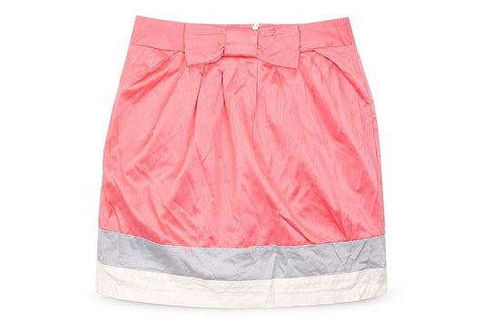 Front view of Cambra Style women’s pink polyester a-line skirt, size UK 12, zip