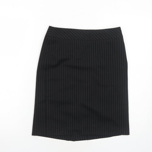 Dorothy Perkins Womens Black Striped Polyester A-Line Skirt Size 8 Regular Zip