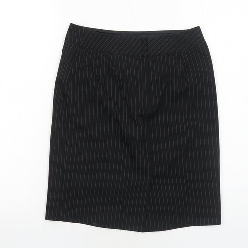 Dorothy Perkins Womens Black Striped Polyester A-Line Skirt Size 8 Regular Zip