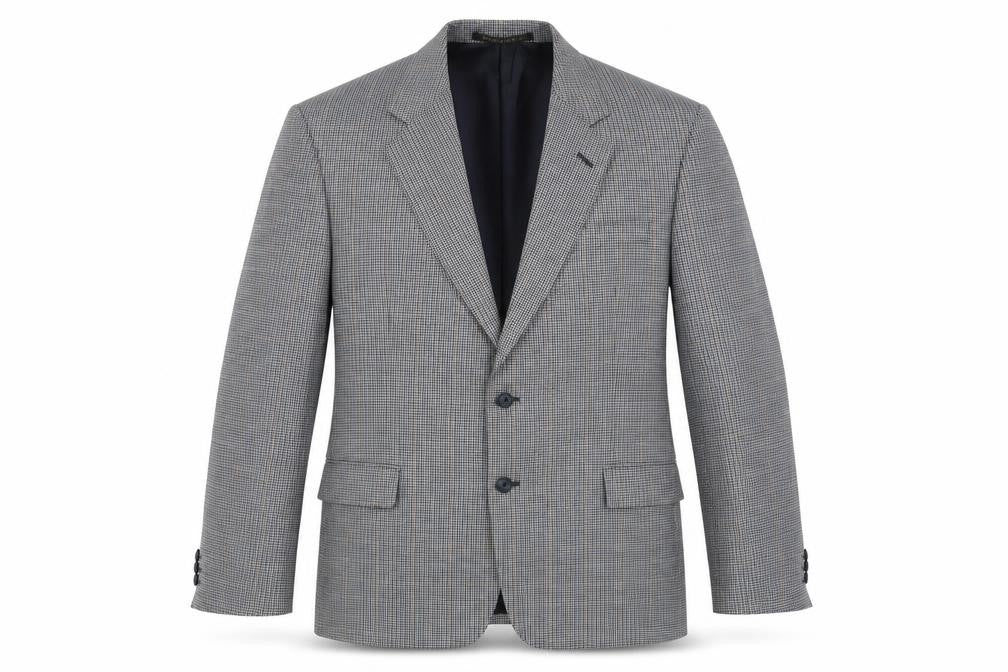 Front view of Marks & Spencer men’s grey geometric wool jacket suit jacket, size M, regular