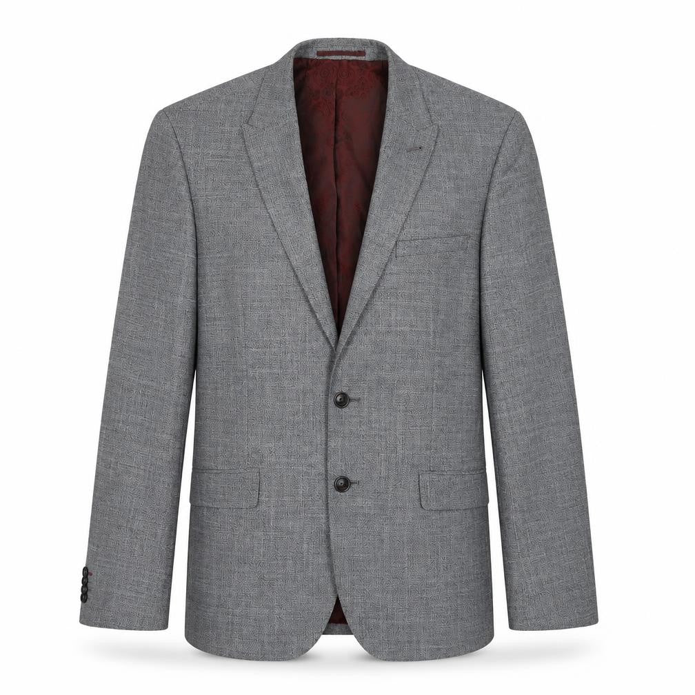 Front view of Burton men’s grey polyester jacket suit jacket, size 40, regular