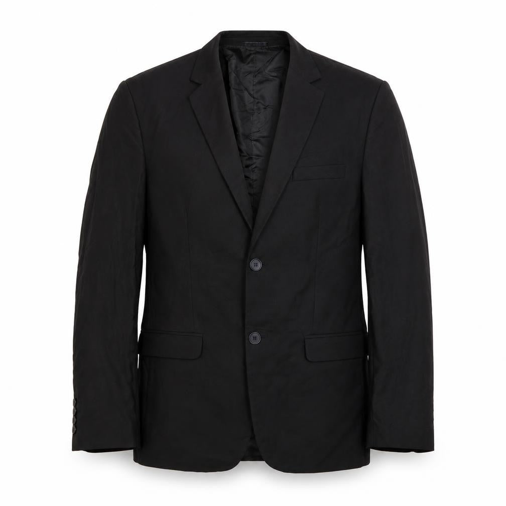 Front view of Boohoo men’s black polyester jacket suit jacket, size 40, regular