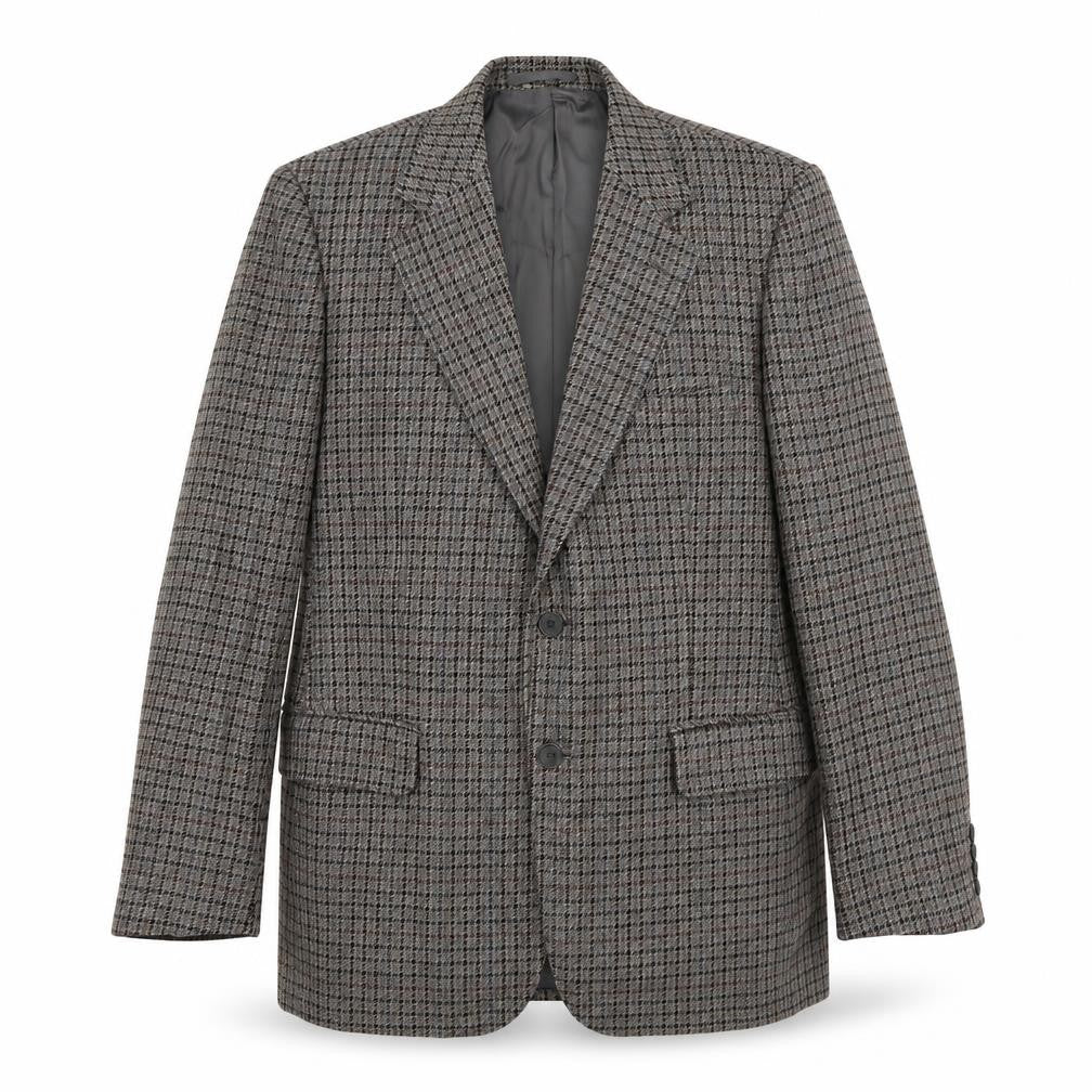 Front view of Marks & Spencer men’s grey check wool jacket blazer, size M, regular
