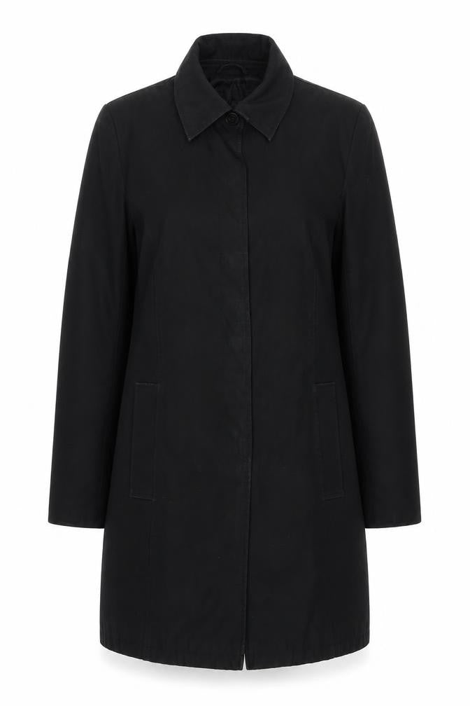 Front view of Principles women’s black overcoat coat, size UK 10, snap