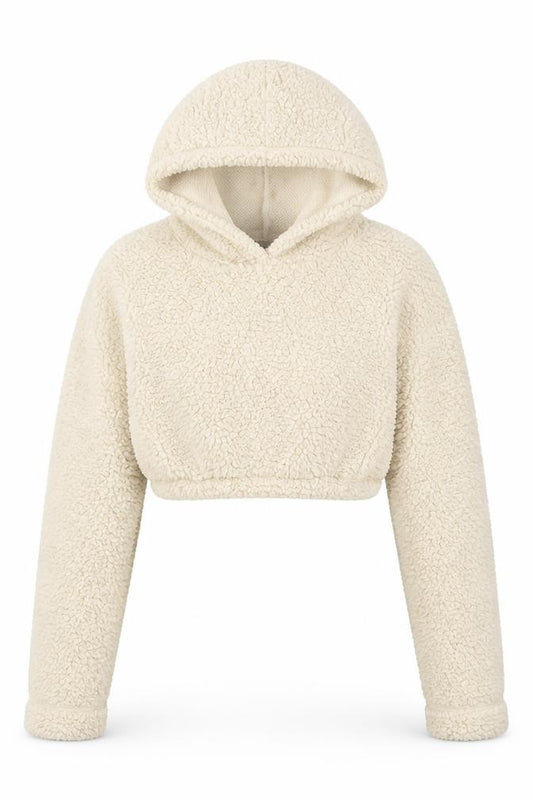Front view of PRETTYLITTLETHING women’s beige polyester pullover hoodie, size UK 12, pullover