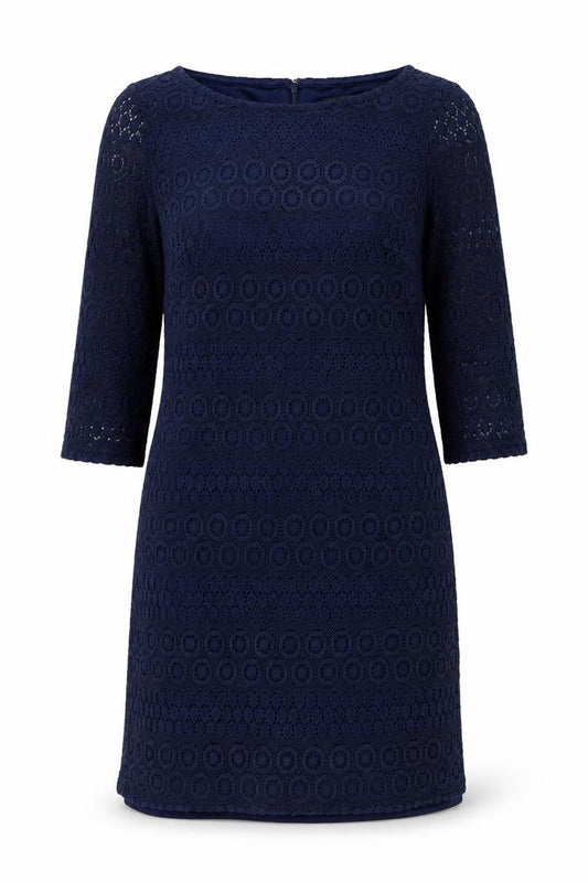 Front view of Jessica Howard women’s blue polyester shift, size UK 10, boat neck zip