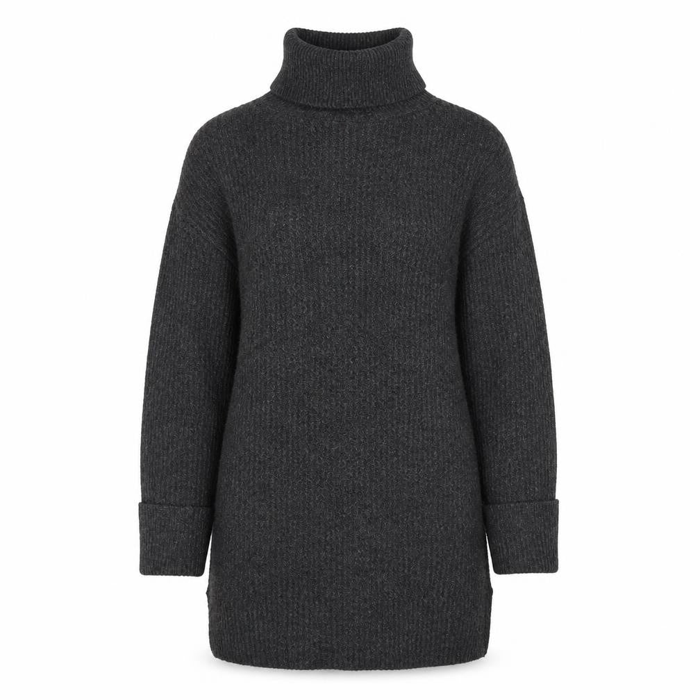 Front view of Topshop women’s grey roll neck acrylic jumper, size XS, pullover