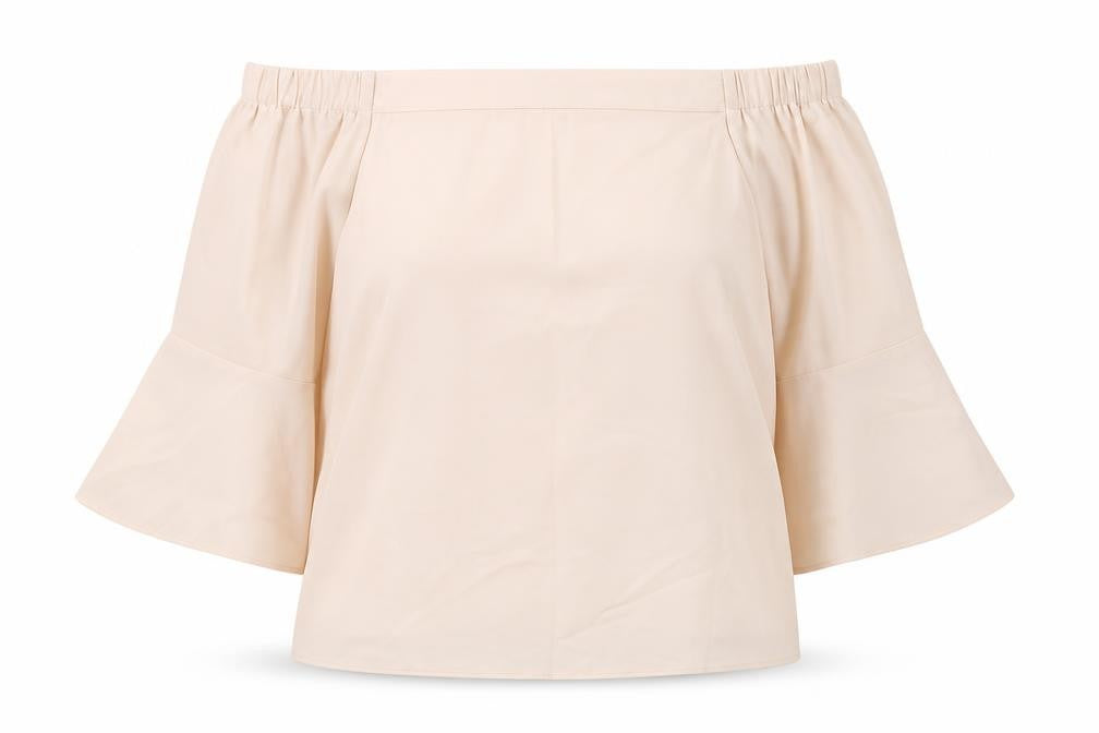 Front view of Dorothy Perkins women’s pink polyester basic blouse, size UK 8, off the shoulder