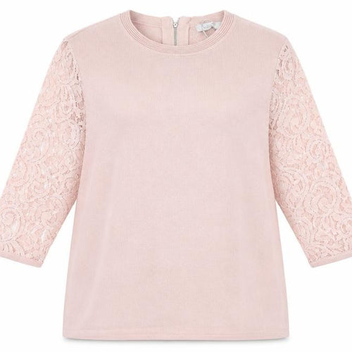 Marks and Spencer Womens Pink Round Neck Viscose Pullover Jumper Size 14 - Lace Sleeve