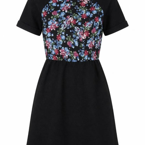 Warehouse Womens Black Floral Polyester Fit & Flare Size 6 Boat Neck Zip