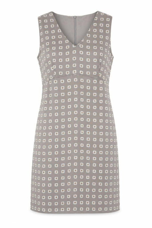 Front view of Next women’s grey floral polyester shift, size UK 12, v-neck zip