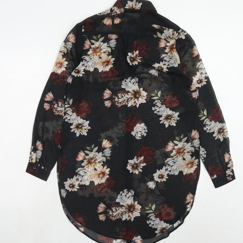 New Look Womens Black Floral Polyester Tunic Button-Up Size 10 Collared