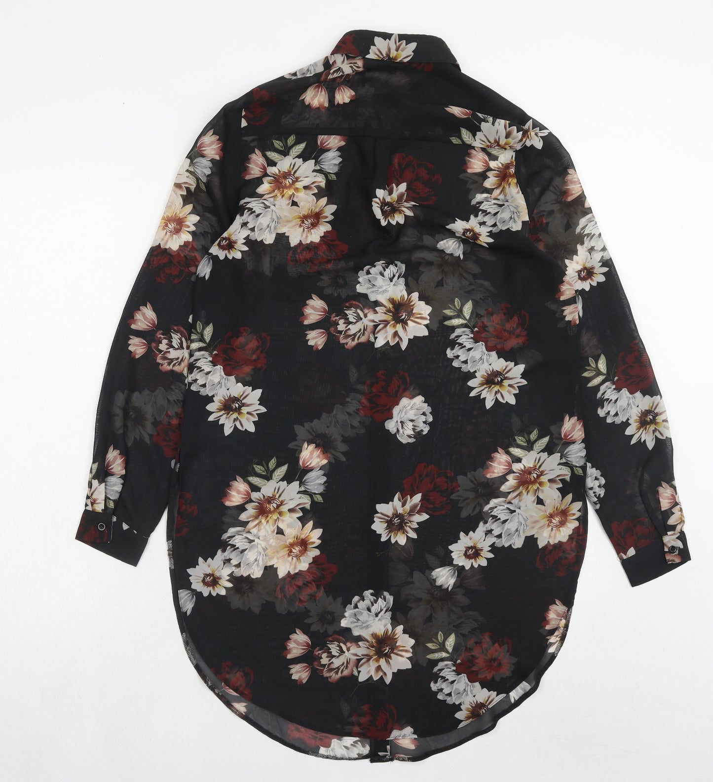 New Look Womens Black Floral Polyester Tunic Button-Up Size 10 Collared