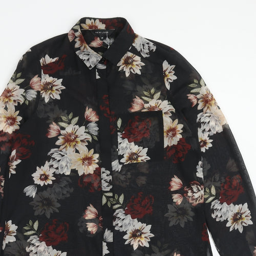 New Look Womens Black Floral Polyester Tunic Button-Up Size 10 Collared