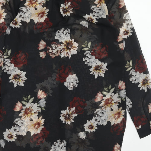 New Look Womens Black Floral Polyester Tunic Button-Up Size 10 Collared