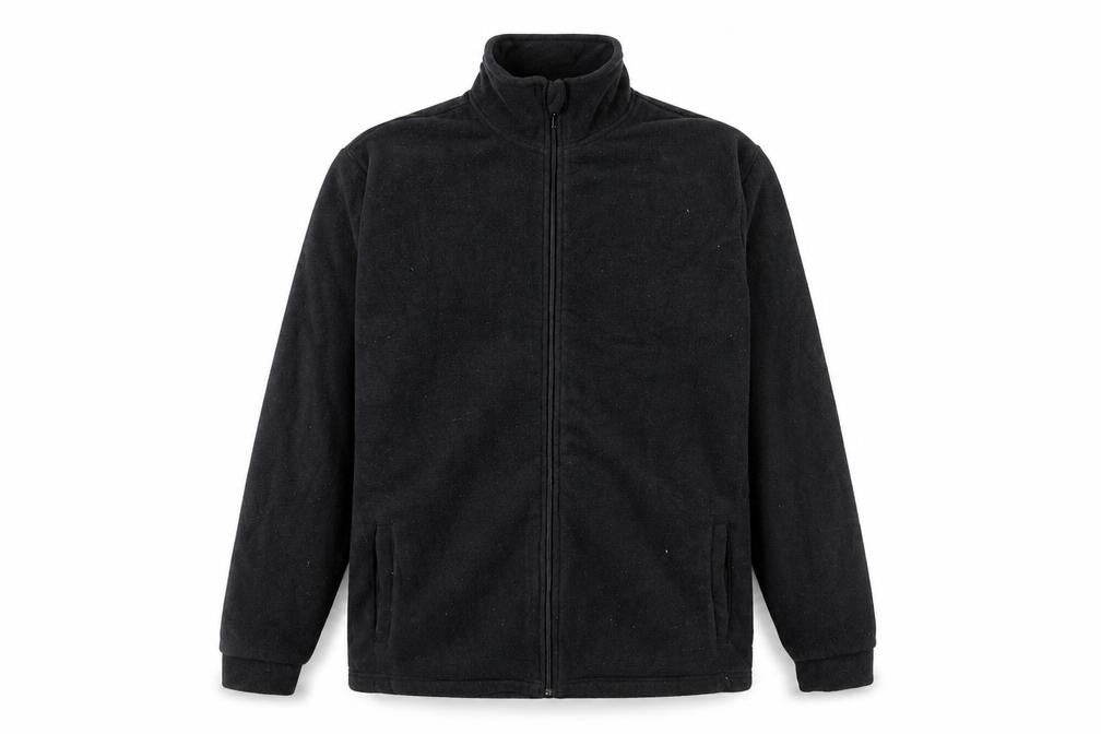 Front view of Huston Harbour men’s black jacket, size L, zip