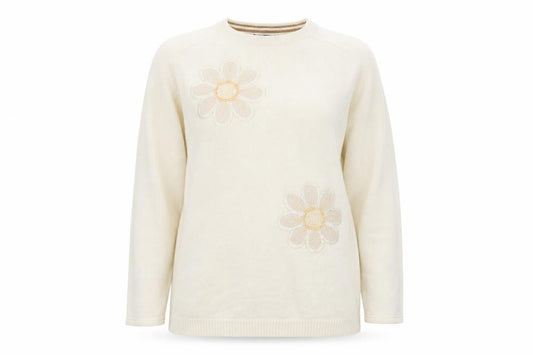Front view of Roundtree & Yorke women’s ivory round neck wool jumper, size XL