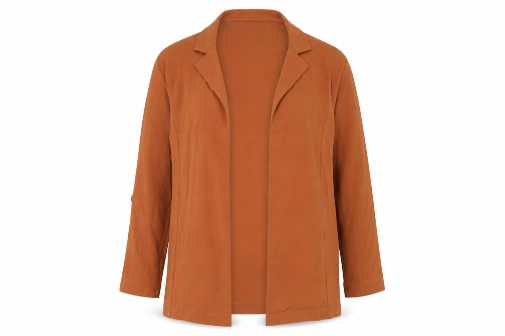 Front view of Select women’s orange polyester jacket blazer, size UK 14, pullover