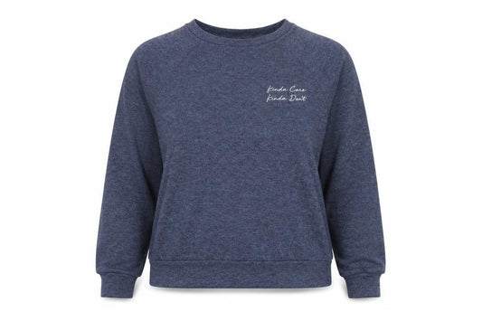 Front view of New Look women’s blue polyester pullover sweatshirt, size S, pullover - kinda care kinda don't