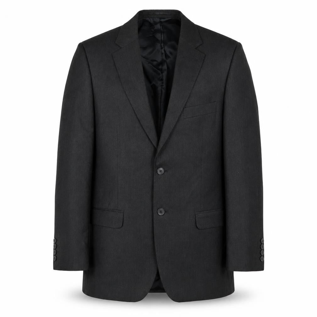Front view of Burton men’s grey polyester jacket suit jacket, size 40, regular