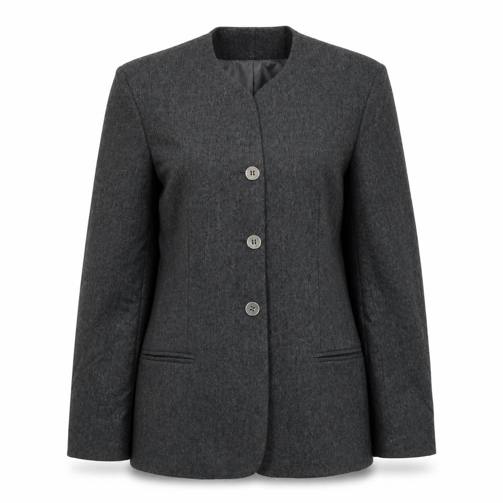 Front view of Barry Sherrard women’s grey jacket blazer, size UK 12, button