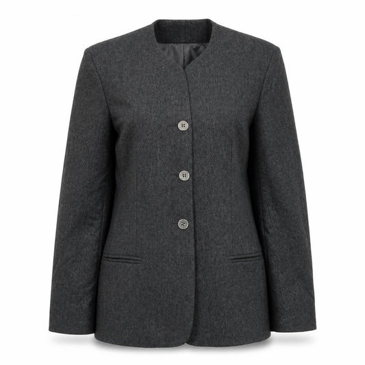 Front view of Barry Sherrard women’s grey jacket blazer, size UK 12, button