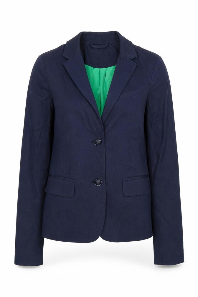 Front view of Gap women’s blue viscose jacket blazer, size UK 6